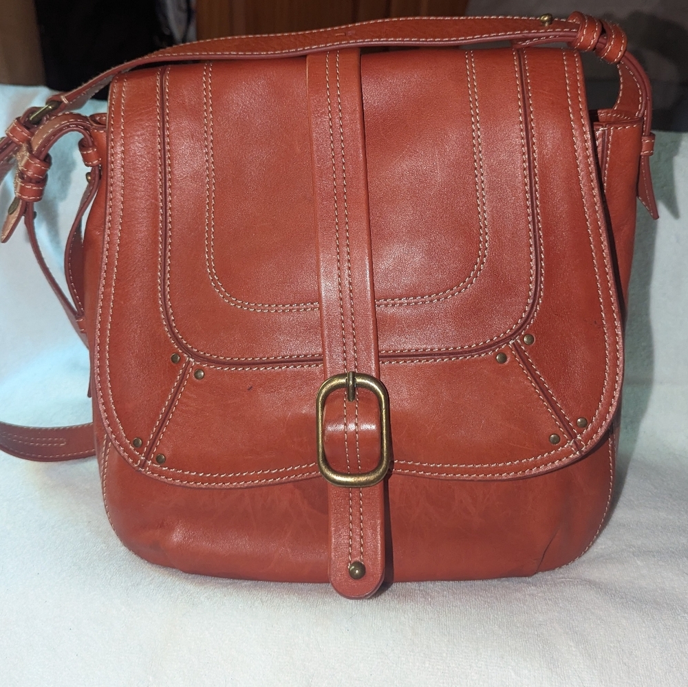 Levenger Brown Leather Saddle Shoulder Bag.
